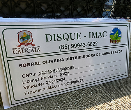 Placa de licenciamento ambiental da Samace, Imac